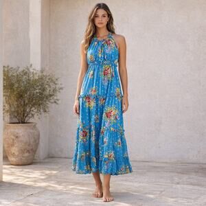 House of Harlow 1960 Helena Maxi Dress Blue floral size XS